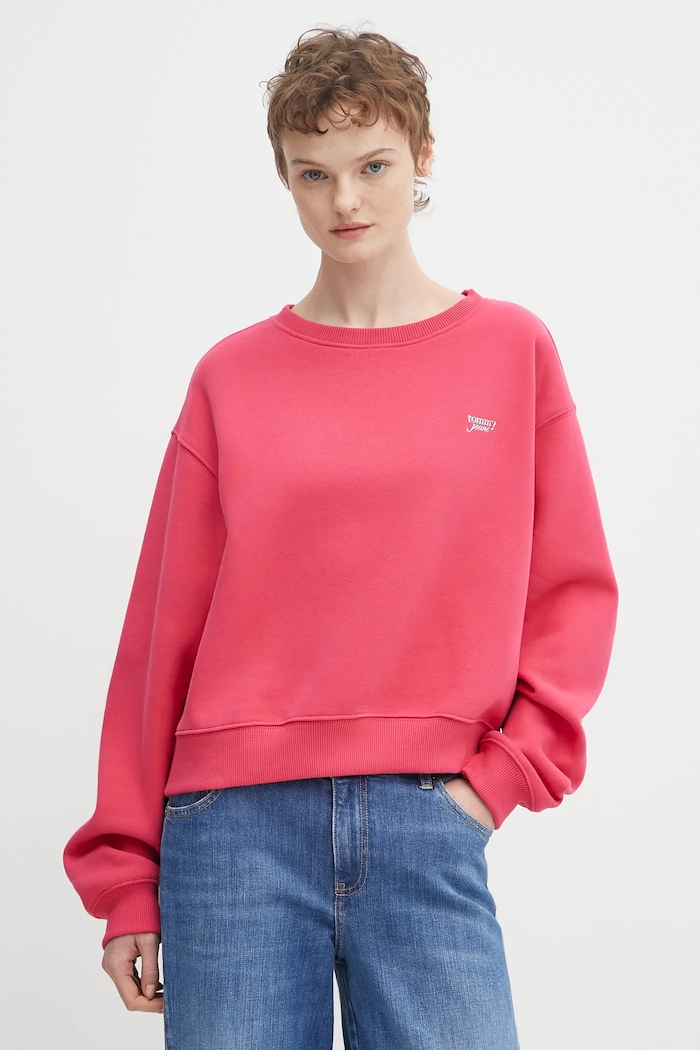 Mikina Tommy Jeans bez kapucne ružová DW0DW21961