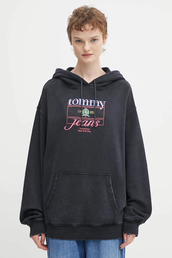 Bavlněná mikina Tommy Jeans s kapucí černá DW0DW22169