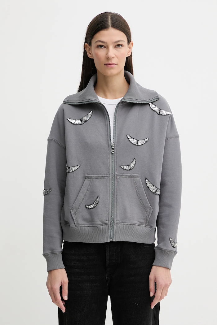 Памучен суичър ZADIG&VOLTAIRE памук сив JWSS01669