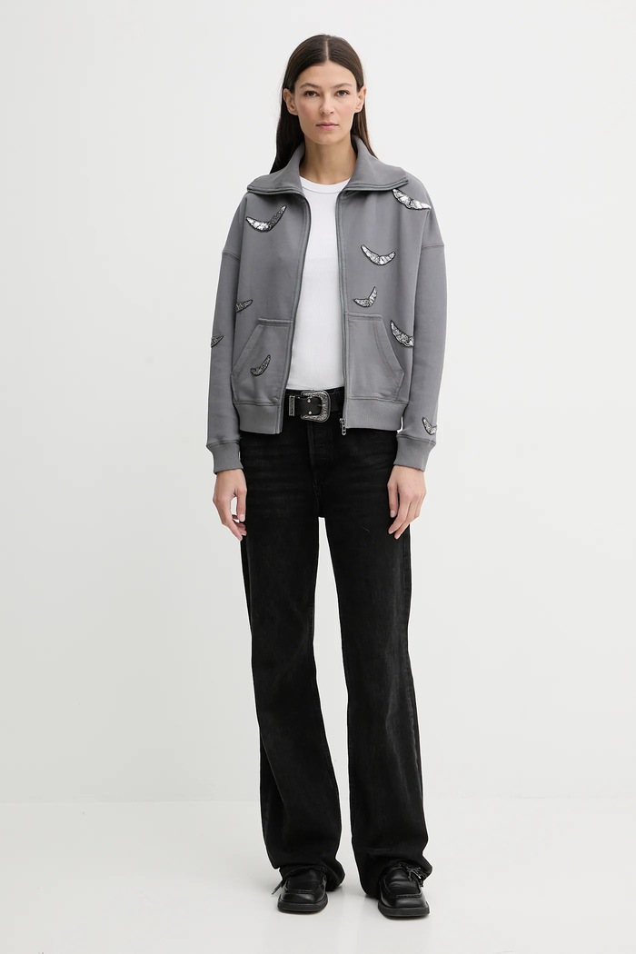 Памучен суичър ZADIG&VOLTAIRE JWSS01669 сив AW25