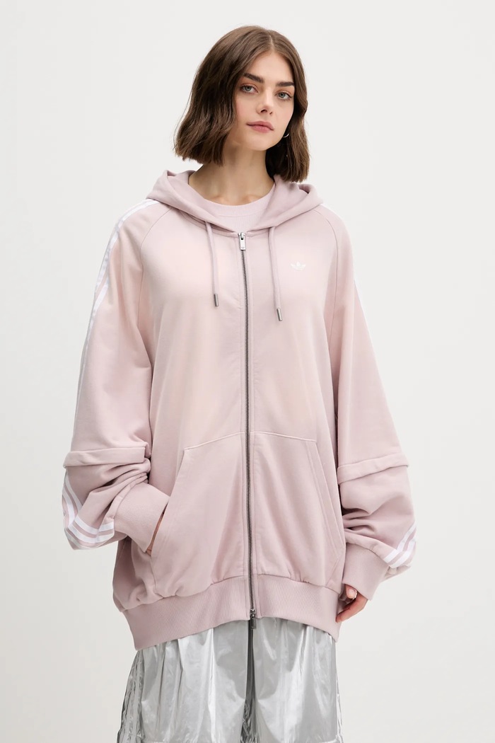 Βαμβακερή μπλούζα adidas Originals Oversized Hoodie απλικέ ροζ KE9804