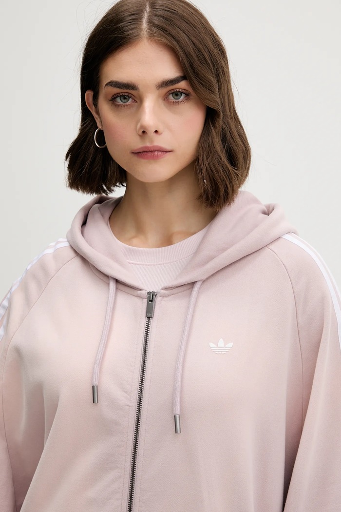 Βαμβακερή μπλούζα adidas Originals Oversized Hoodie KE9804 ροζ