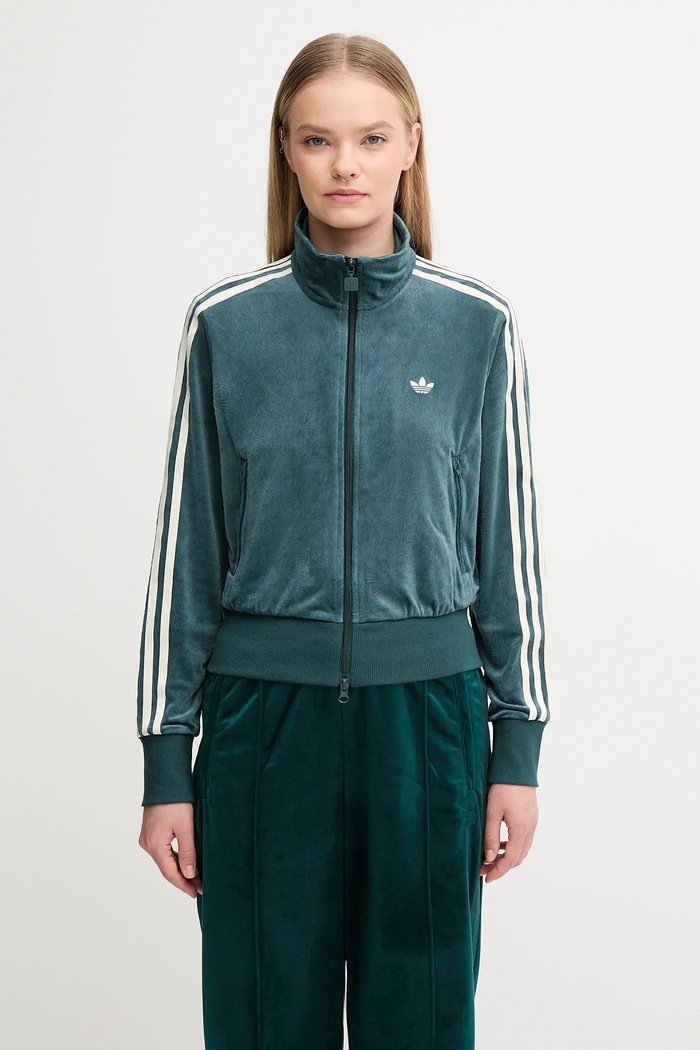 adidas Originals bluza welurowa Fb Liberty Tt bez kaptura zielony JW5267