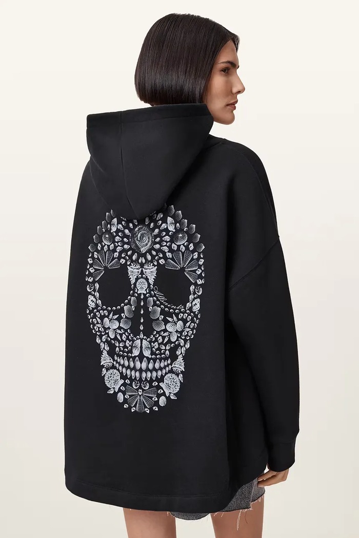 Μπλούζα AllSaints SHKULL με κουκούλα μαύρο W144JC