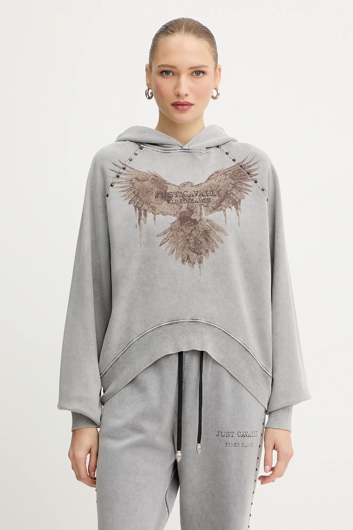 Just Cavalli bluza bawełniana nadruk szary 79PAIE05.CFW13