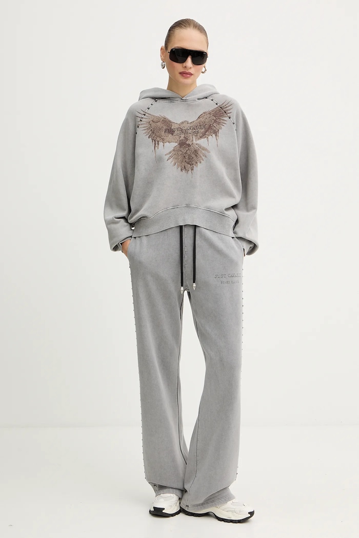 Just Cavalli bluza bawełniana 79PAIE05.CFW13 szary AW25