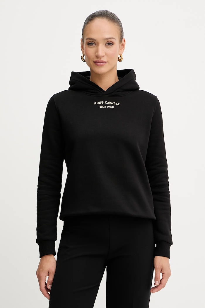 Βαμβακερή μπλούζα Just Cavalli στάμπα μαύρο 79PAIT01.CF502