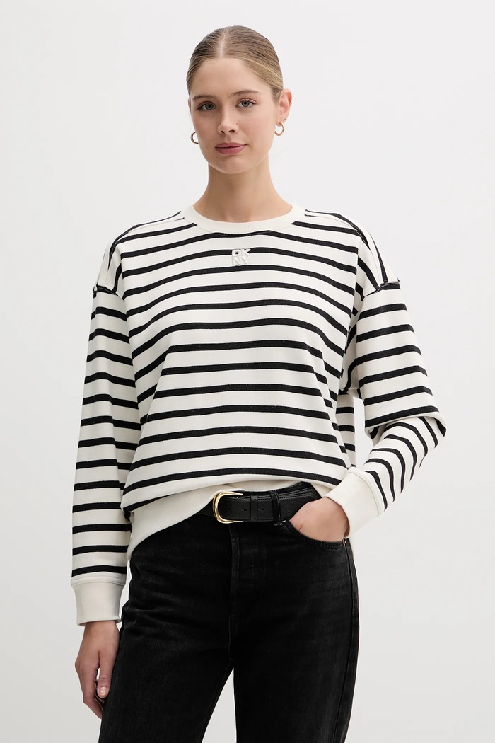 Bavlněná mikina Dkny bez kapuce béžová DJ4T1344