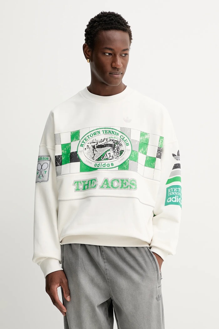 adidas Originals bluza bawełniana Court Crew z kapturem beżowy JW0149