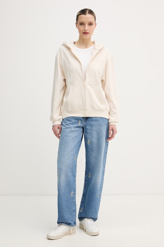 Tommy Hilfiger bluza rozpinana z kapturem damska z bawełną UW0UW06093 beżowy SS26