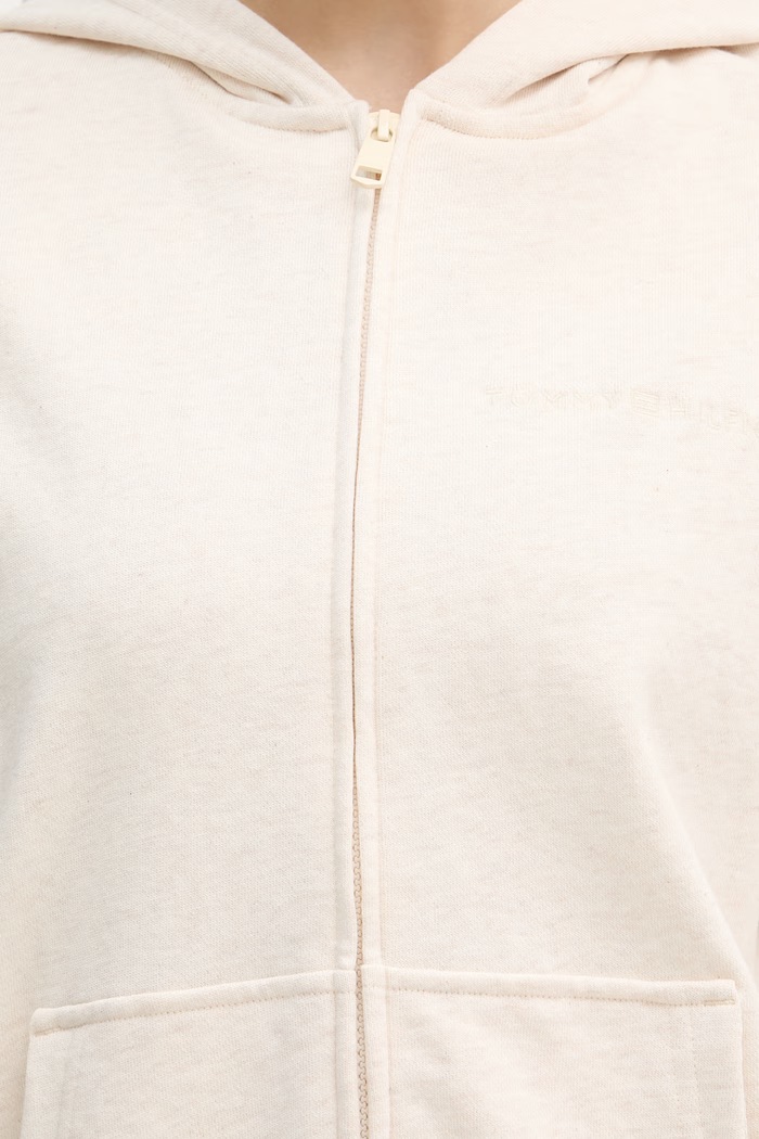 Tommy Hilfiger bluza rozpinana z kapturem damska z bawełną UW0UW06093 beżowy