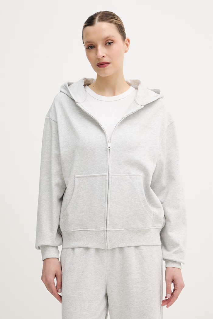 Tommy Hilfiger bluza rozpinana z kapturem damska z bawełną szary UW0UW06093