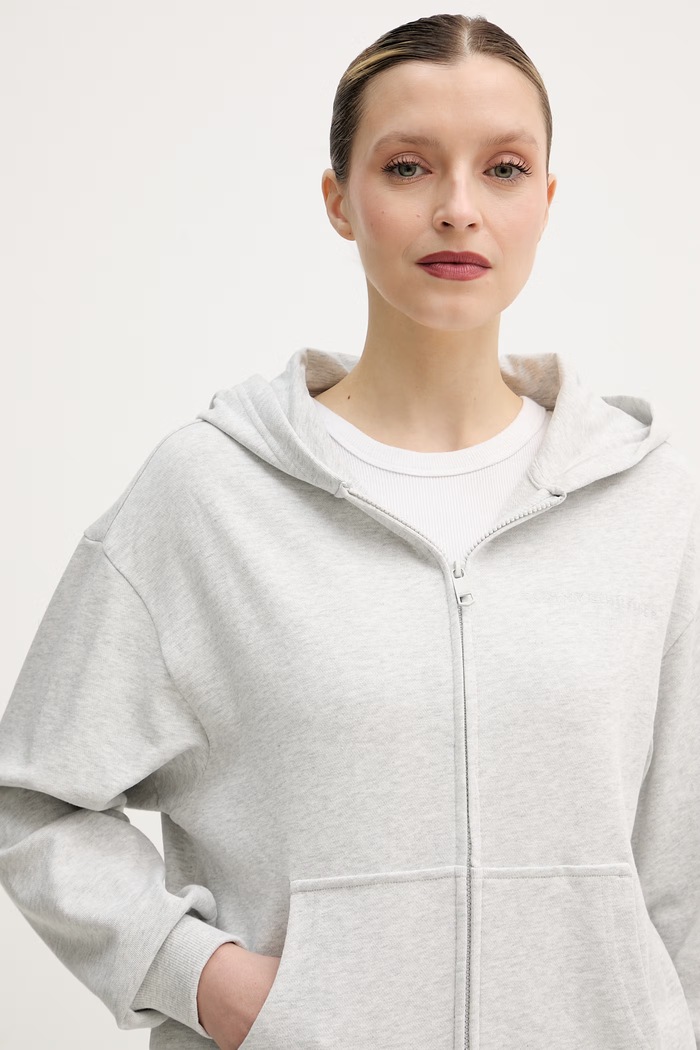 Tommy Hilfiger bluza rozpinana z kapturem damska z bawełną szary UW0UW06093