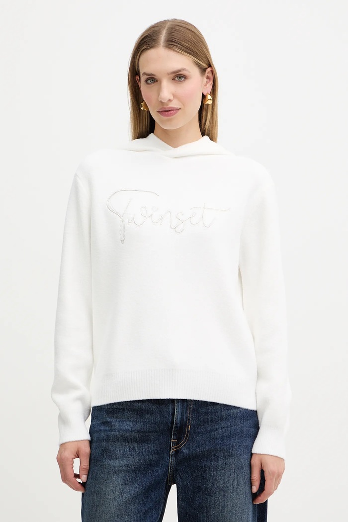 Twinset sweter z domieszką wełny okrągły biały 252LL3EAA