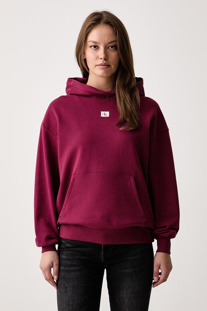 Calvin Klein Jeans Mikina s kapucňou dámska s bavlnou burgundské LV047D232G