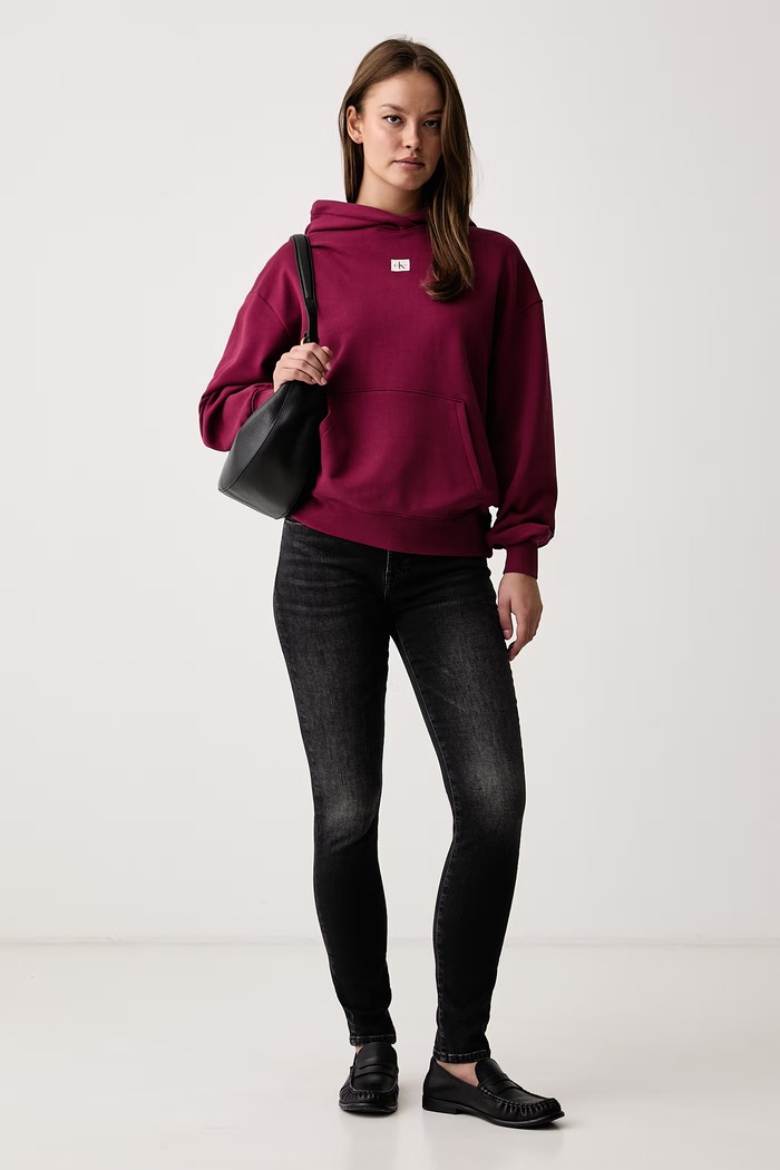 Calvin Klein Jeans Mikina s kapucňou dámska s bavlnou LV047D232G burgundské AW25
