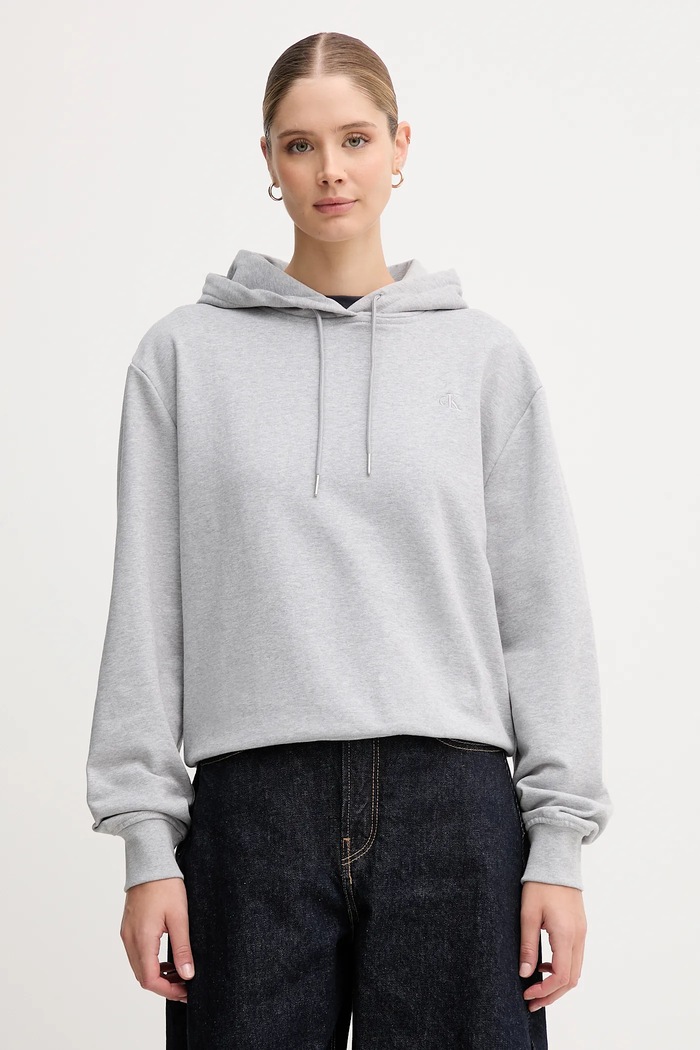 Calvin Klein Jeans hanorac cu glugă de femei din bumbac uni gri LV047C224G