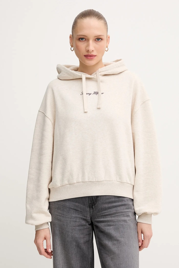Mikina Tommy Hilfiger s kapucňou béžová WW0WW47459