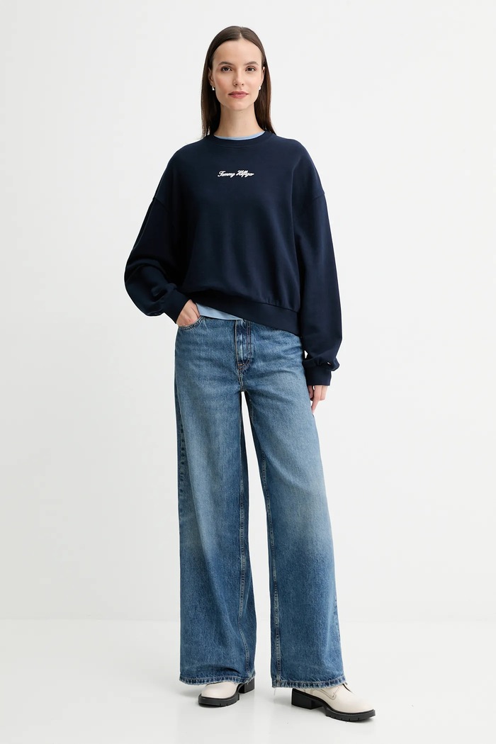 Bavlnená mikina Tommy Hilfiger WW0WW48269 tmavomodrá AW25
