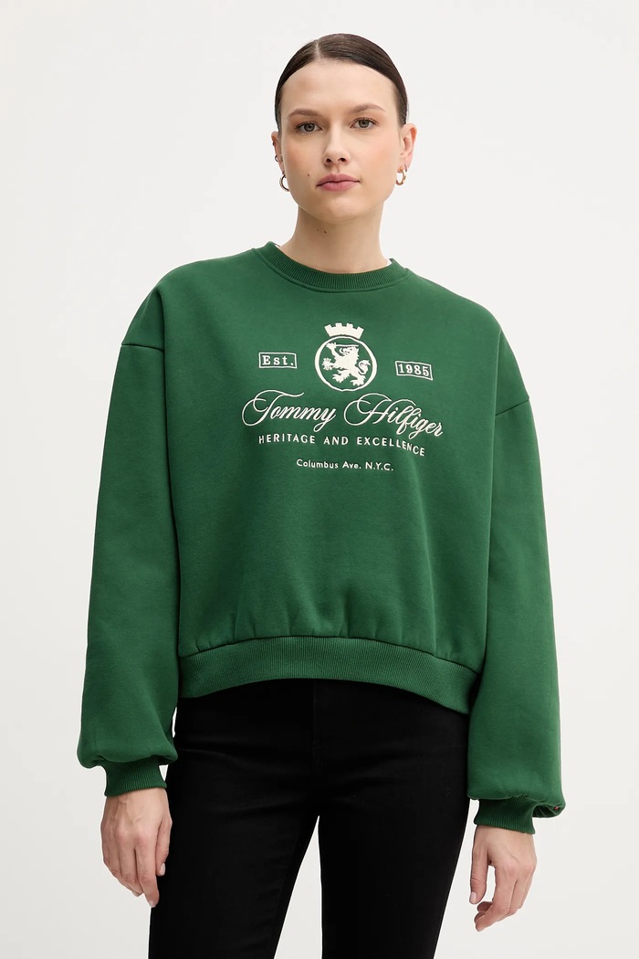 Mikina Tommy Hilfiger bez kapucne zelená WW0WW46128