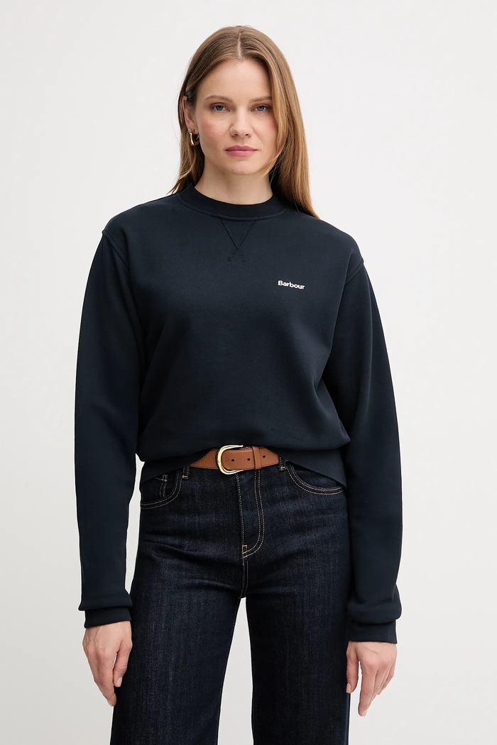 Βαμβακερή μπλούζα Barbour απλό σκούρο μπλε LOL0623