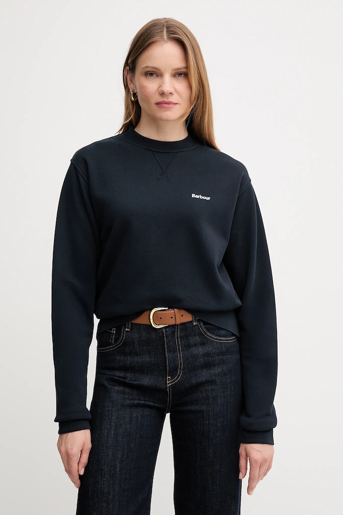 Βαμβακερή μπλούζα Barbour απλό σκούρο μπλε LOL0623