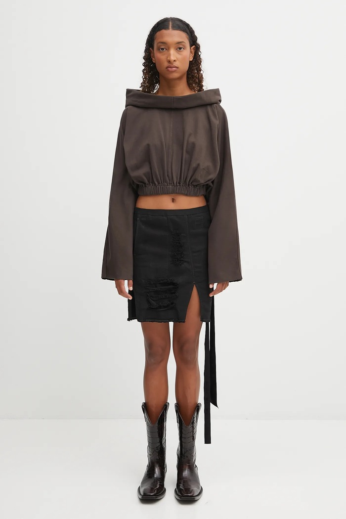 Rick Owens DRKSHDW cotton sweatshirt Cropped Hooded Tunic DS02E7236.RIG beige