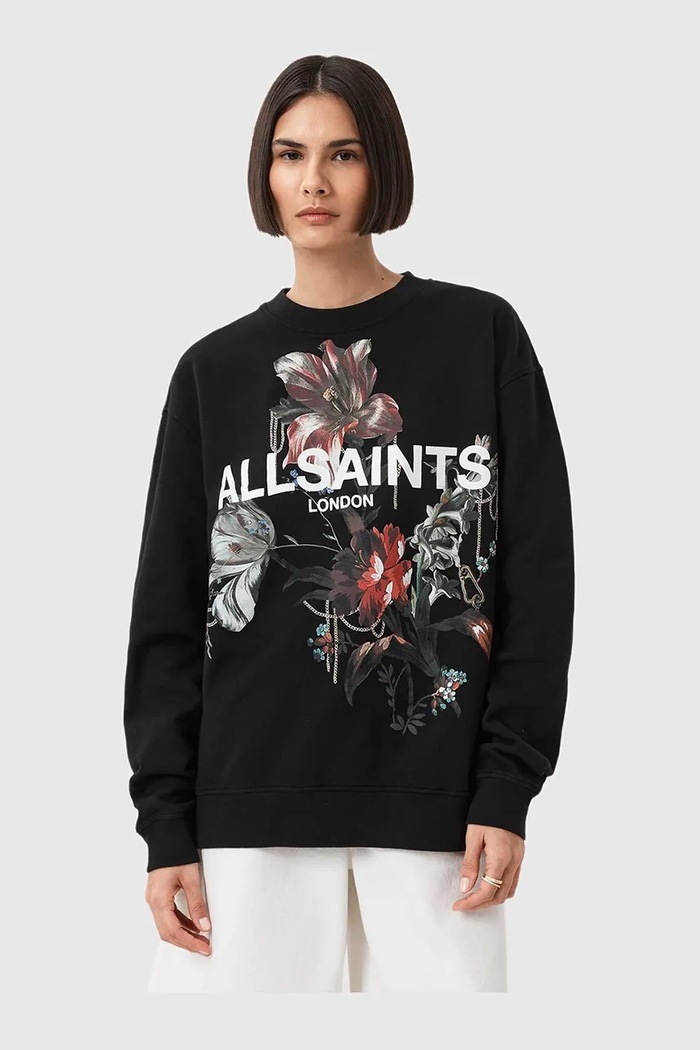 Bavlnená mikina AllSaints ANIA potlač čierna W144JD