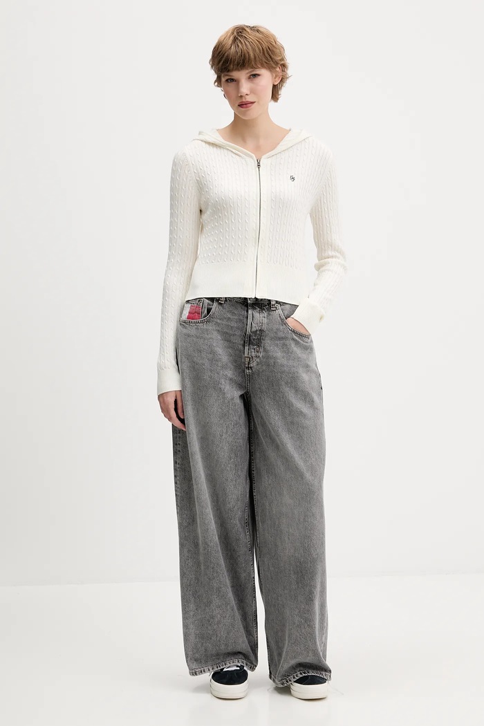 Guess Jeans kardigan z domieszką jedwabiu W5BR04.Z3HO2 beżowy AW25