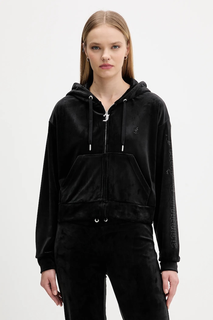 Juicy Couture bluza welurowa z kapturem czarny JCWAS225310