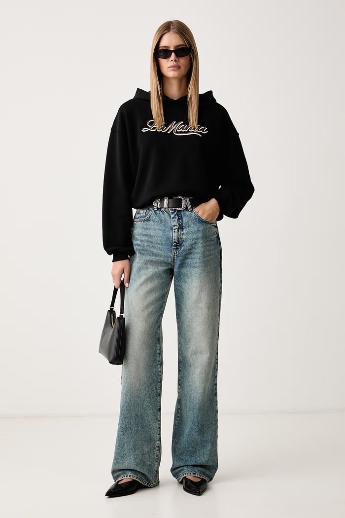 La Mania Bluza z kapturem damska z bawełną LUMA LUMA czarny AW25
