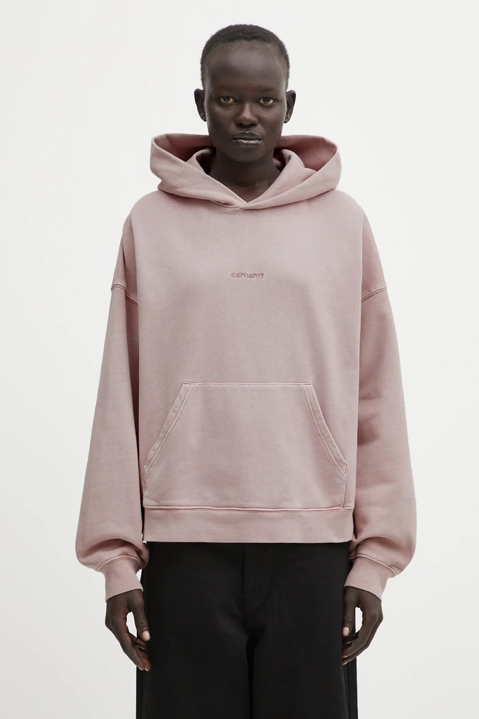 Βαμβακερή μπλούζα Carhartt WIP W' Hooded Benton Sweat απλό ροζ I034512.1NJGD