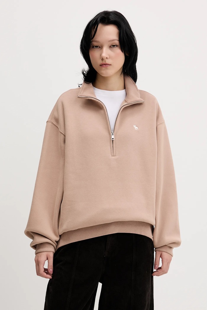 Mikina Abercrombie & Fitch bez kapucne béžová KI152.5418.420