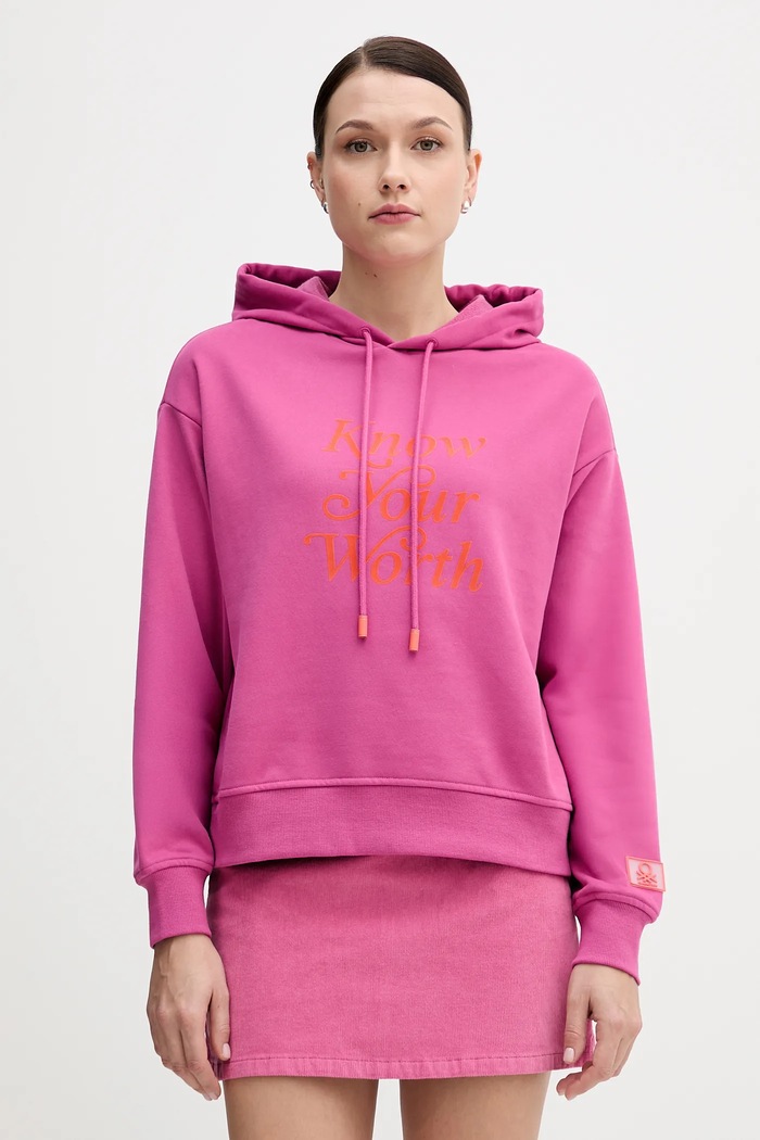 Mikina United Colors of Benetton s kapucňou ružová 3WNWD201C