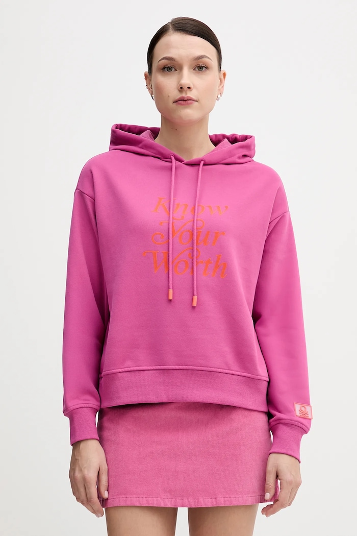 Mikina United Colors of Benetton s kapucňou ružová 3WNWD201C