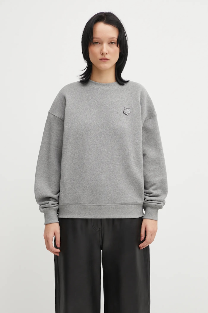 Βαμβακερή μπλούζα Maison Kitsuné Bold Fox Head Patch απλό γκρί MW00315KM0321