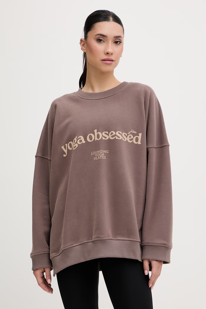 JOYINME уголемен суичър дамски от памук с еластан Kind кафяв Oversize.Kind.Yoga