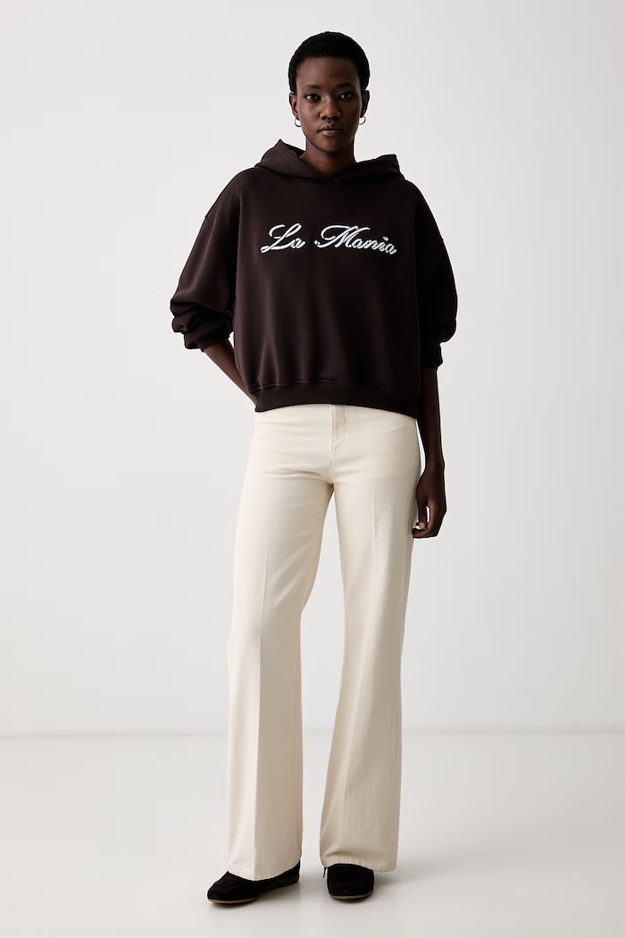 La Mania Bluza z kapturem damska z bawełną JOA JOA brązowy AW25