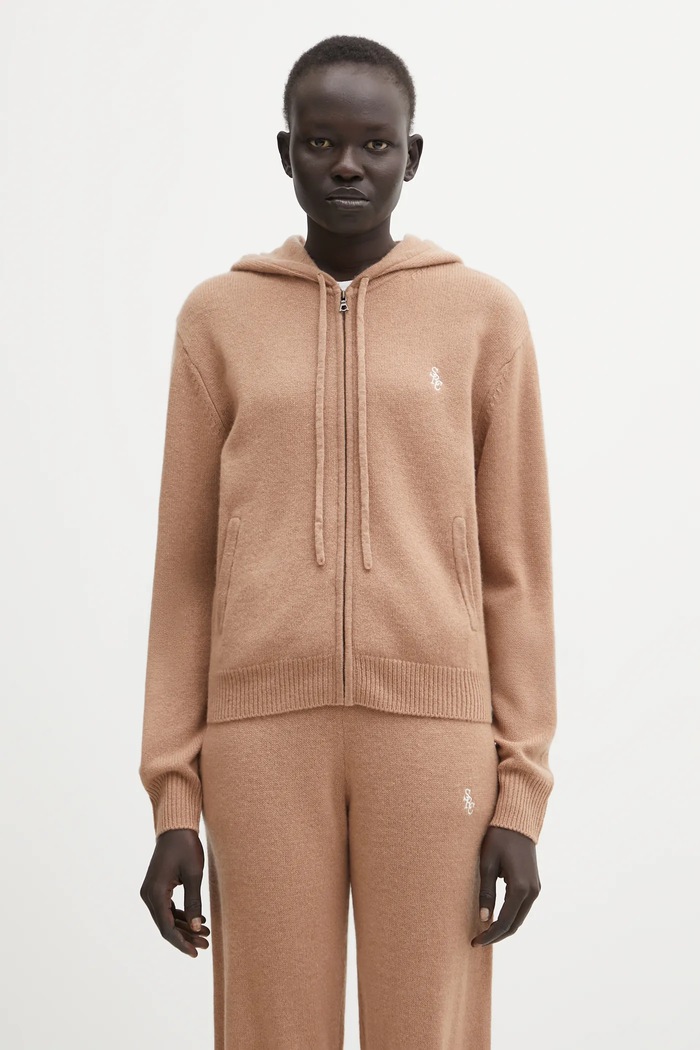 Μάλλινη ζακέτα Sporty & Rich SRC Cashmere απλό καφέ CA00264302BE02