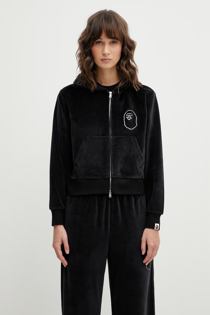 A Bathing Ape bluza welurowa Crystal Stone Ape Head z kapturem czarny 001ZPL802005L