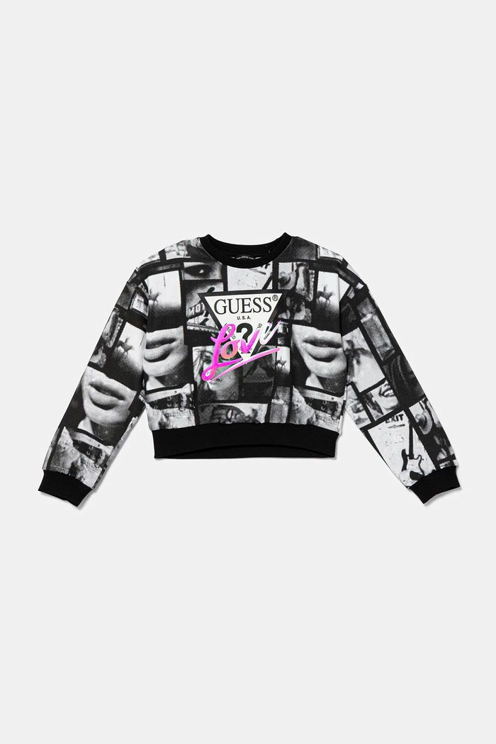 Guess hanorac de bumbac pentru copii print negru J5YQ03.KA6R4.9BYA