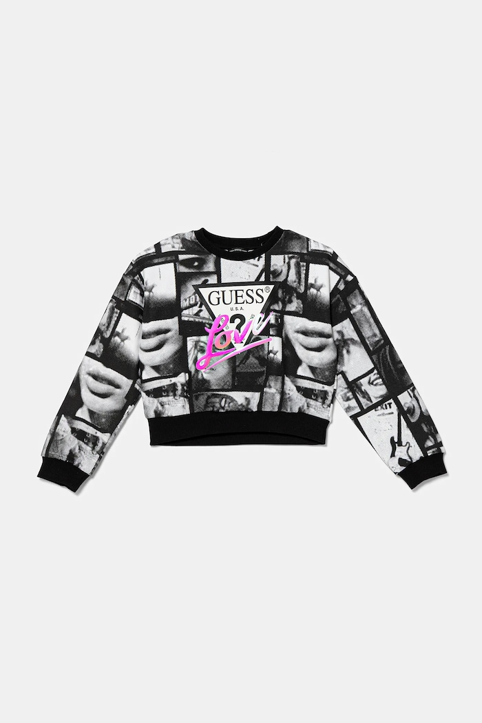 Guess hanorac de bumbac pentru copii print negru J5YQ03.KA6R4.9BYA