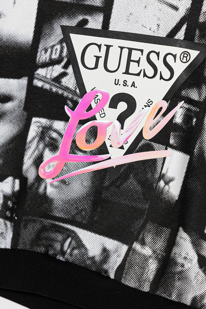 Fete Guess hanorac de bumbac pentru copii J5YQ03.KA6R4.9BYA negru