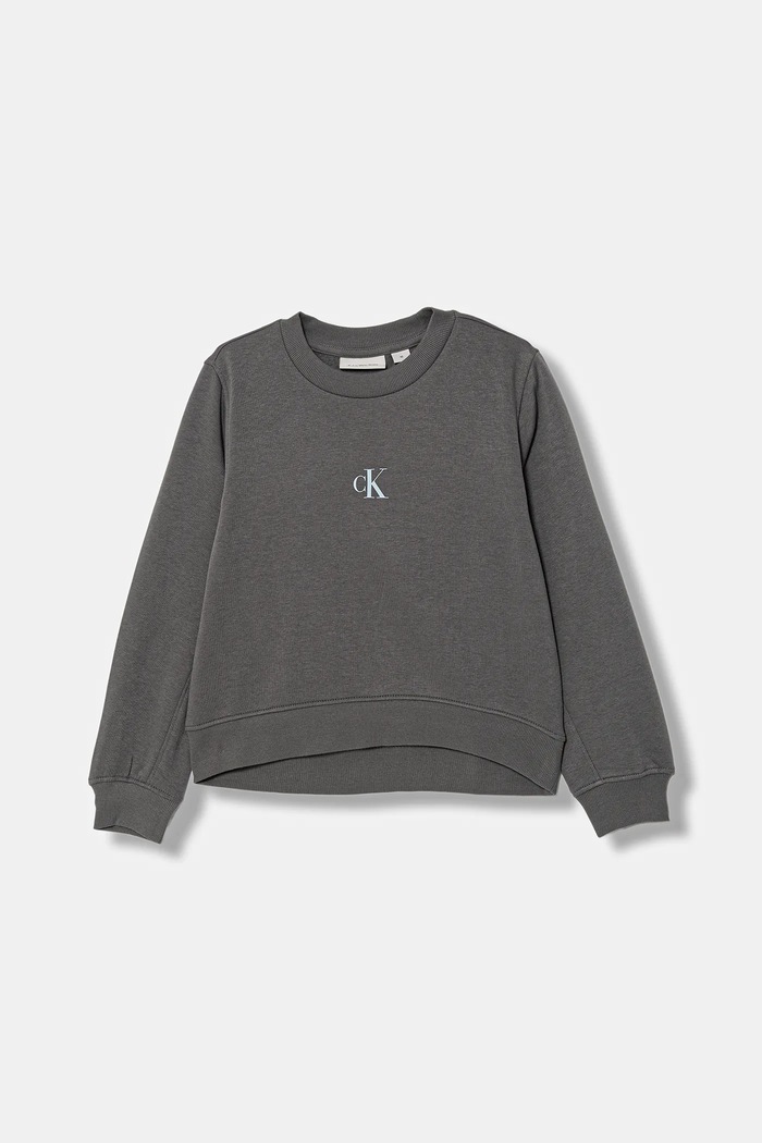 Dětská mikina Calvin Klein Jeans bez kapuce šedá IG0IG02639.9BYA