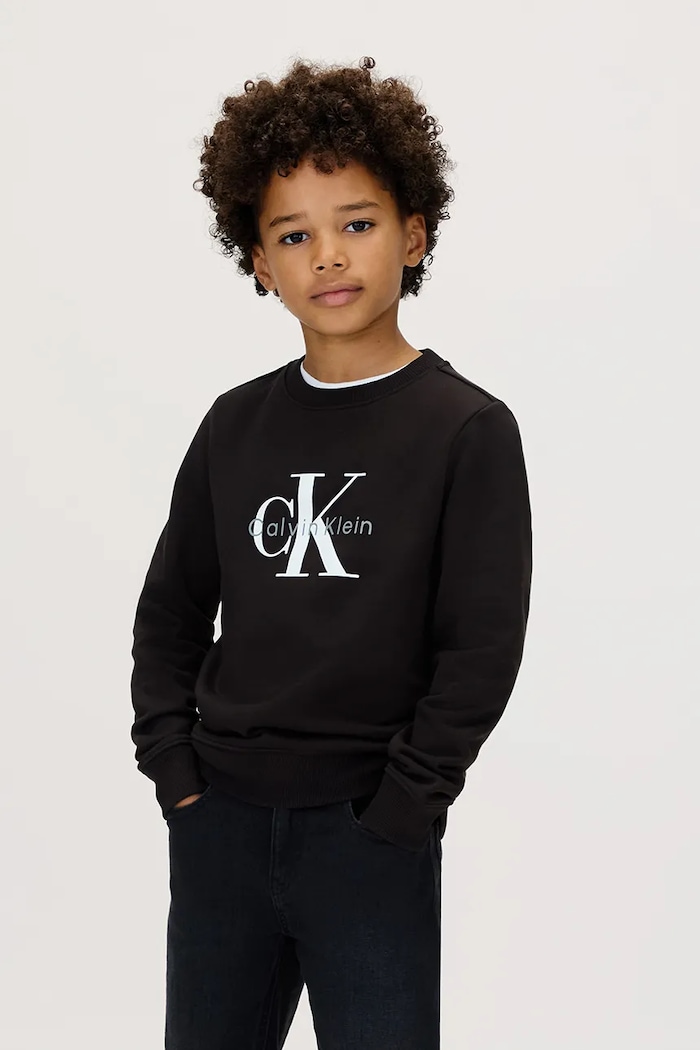 Детски памучен суичър Calvin Klein Jeans памук черен IU0IU00714.9BYA