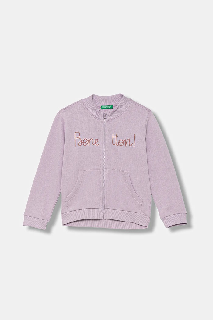 United Colors of Benetton bluza bawełniana dziecięca nadruk fioletowy 3J70G503U.P.seasonal