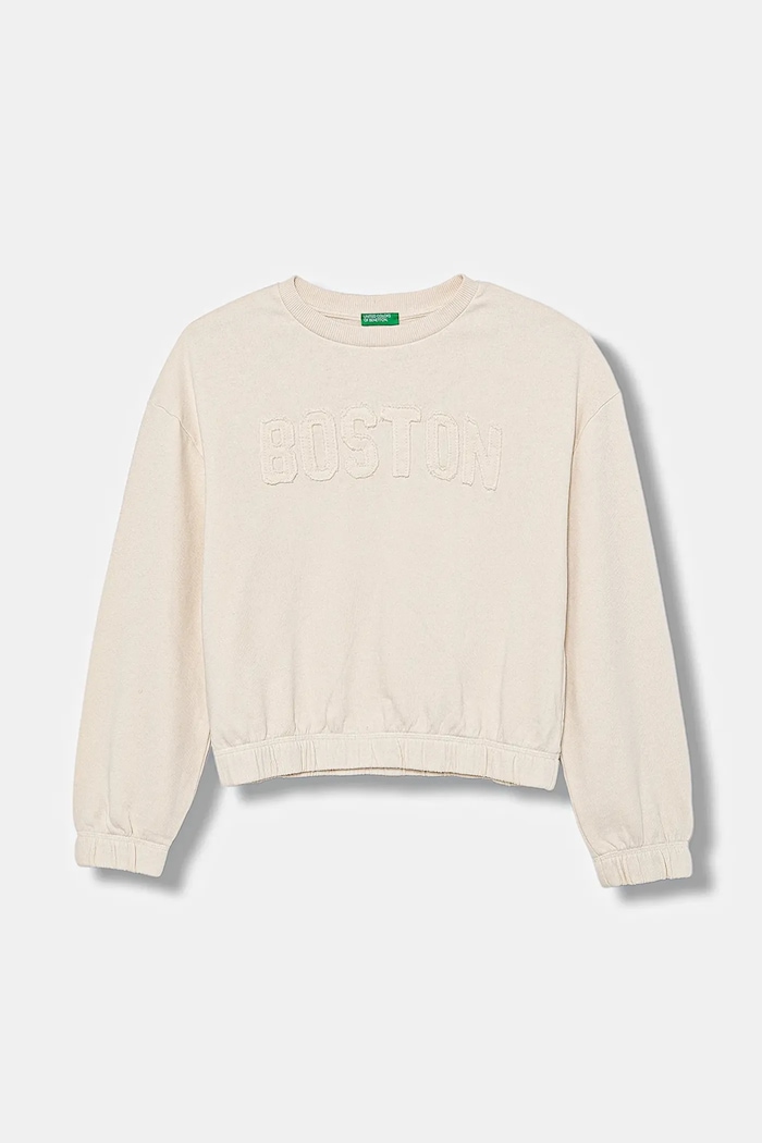 United Colors of Benetton hanorac de bumbac pentru copii imprimeu bej 33NVC10Q8.G.seasonal
