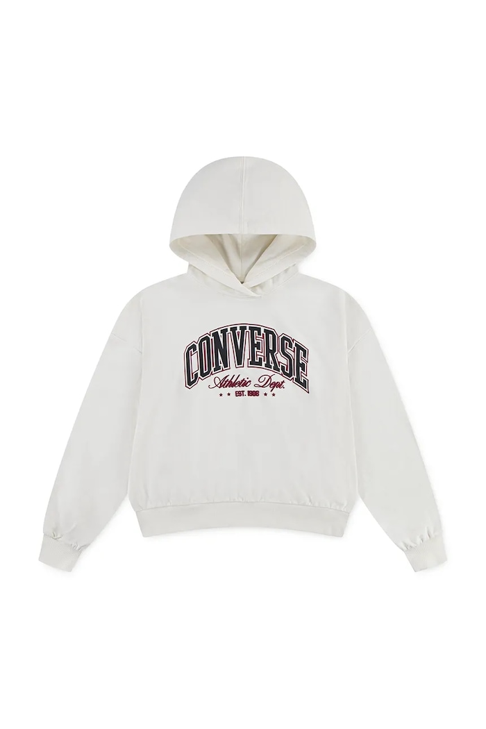 Παιδική μπλούζα από βαμβάκι Converse με κουκούλα μπεζ 4CH859