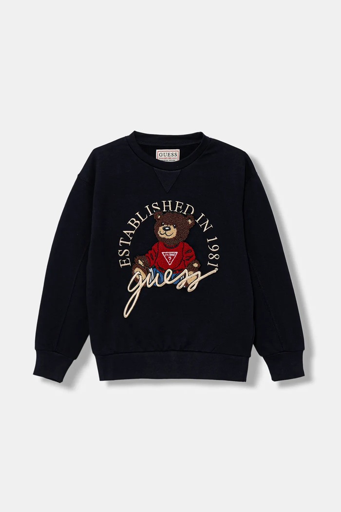 Παιδική βαμβακερή μπλούζα Guess απλικέ σκούρο μπλε H5YJ00.KAX74.9BYA