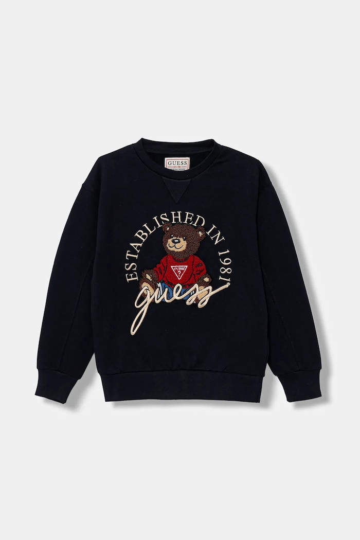 Παιδική βαμβακερή μπλούζα Guess απλικέ σκούρο μπλε H5YJ00.KAX74.9BYA